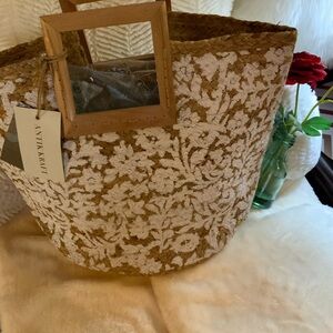 Antik Kraft Floral Patterned Basket in Tan and Cream